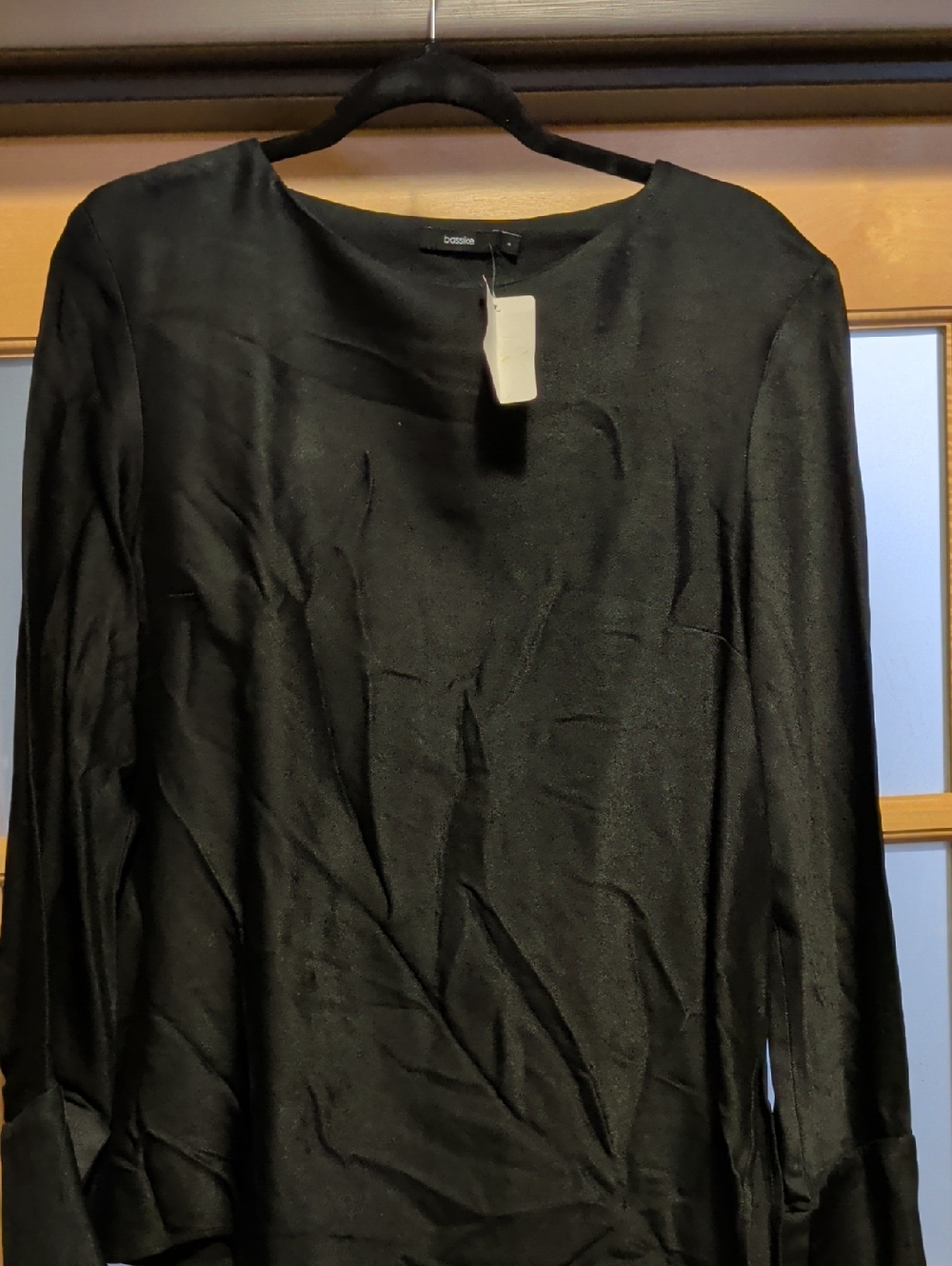 Black Satin Long Sleeve Top